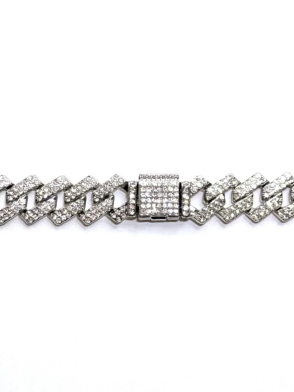 Silver Iced-Out Tilted Cuban Gem Link Chain Necklace (24-inches) - Picture 4 of 6